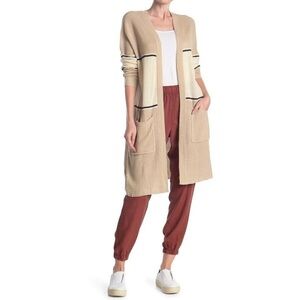Sanctuary Long Sleeve Long Cardigan Tan/Ivory/Black Size Small